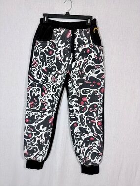 Vintage 1991 RARE Evisu Black & White Abstract Print Joggers size M